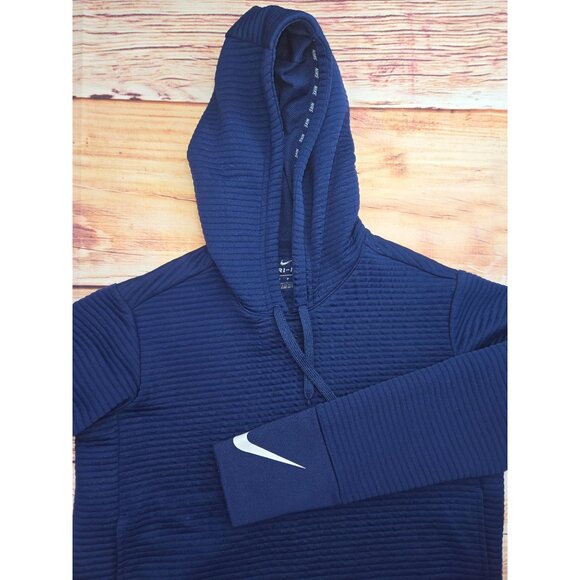 Nike Dri-Fit Mens Blue Pullover Hoodie Small Ribbed Design - Picture 4 of 7